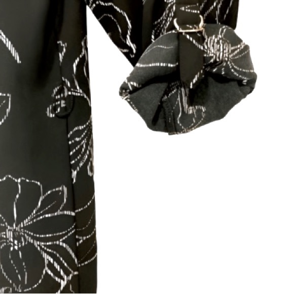 Apt. 9 Black & White Floral Pattern Long Sleeve Button Shirtdress - Size XL - Picture 4 of 9